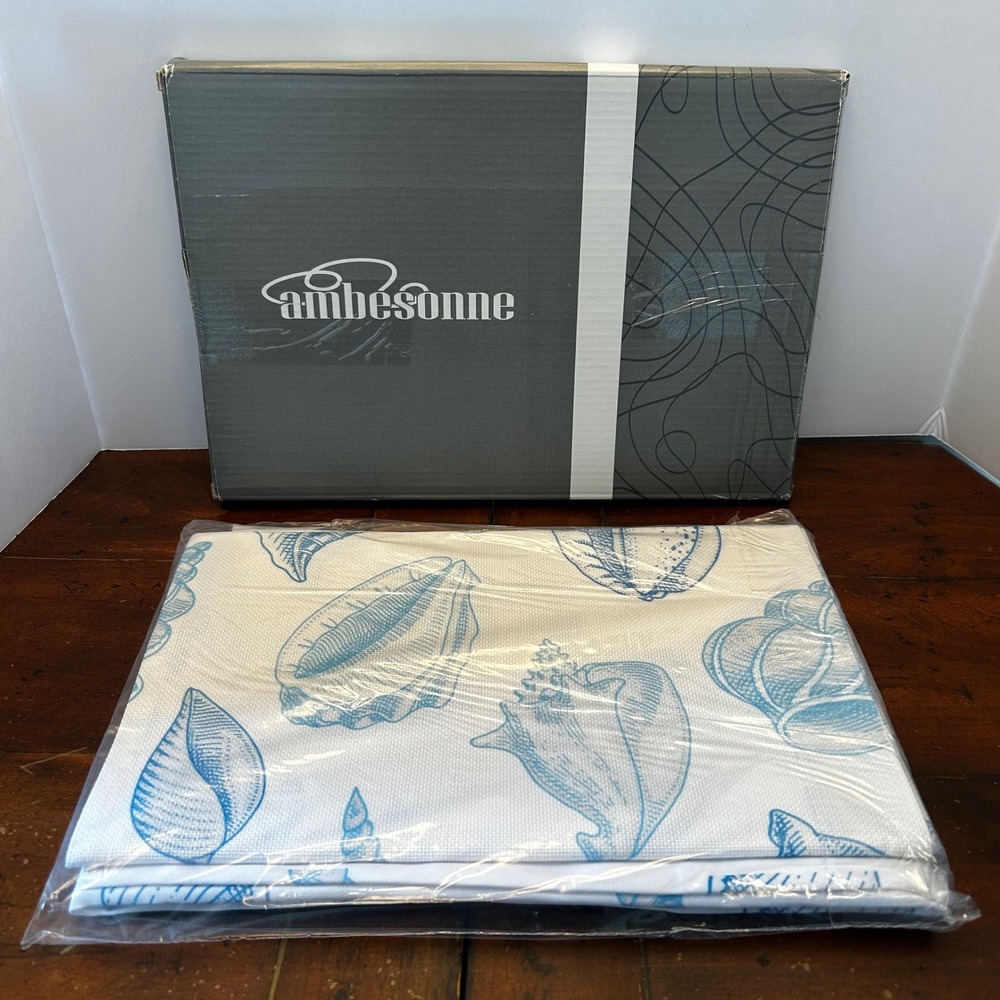 Ambesonne Table Runner Set Blue White 16x72 Seashell Coastal NWT